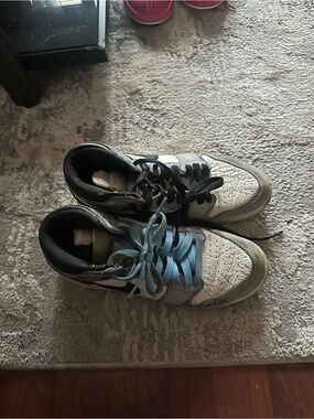 Jordan Men's White Gray Black Sneakers with Blue Laces